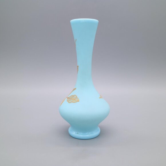 Antique Victorian Blue Bristol Glass Vase with Hand Painted Bird and Floral - Picture 4 of 9